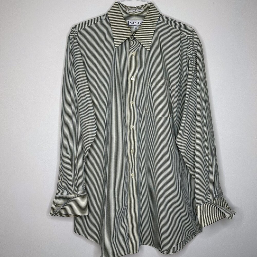 Paul Fredrick Yellow Navy Striped Men’s Button‎ Down Dress Shirt